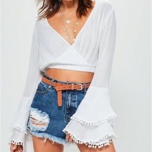 Missguided Petite Tiered Frill Pom Pom Crop Top BRAND NEW WITH TAGS!